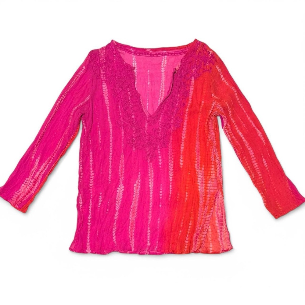 Pink & orange vintage y2k sheer tie dye long sleeve blouse
